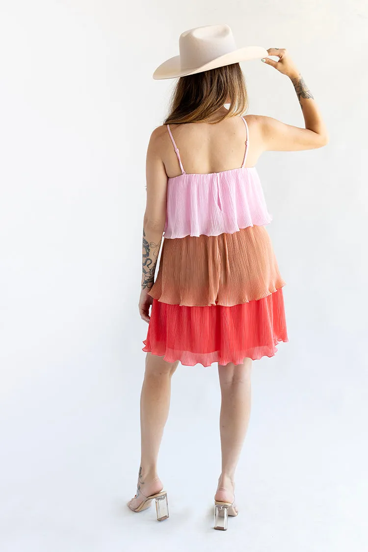 Multicolored Pink Tiered Dress