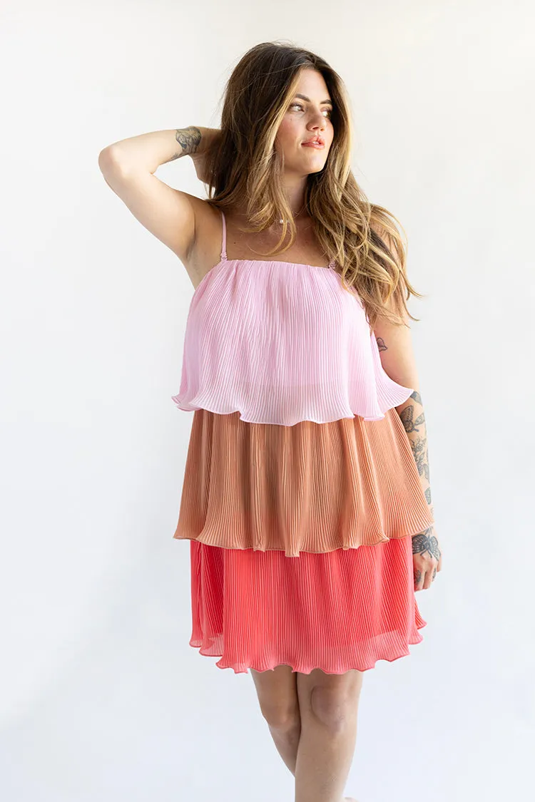 Multicolored Pink Tiered Dress