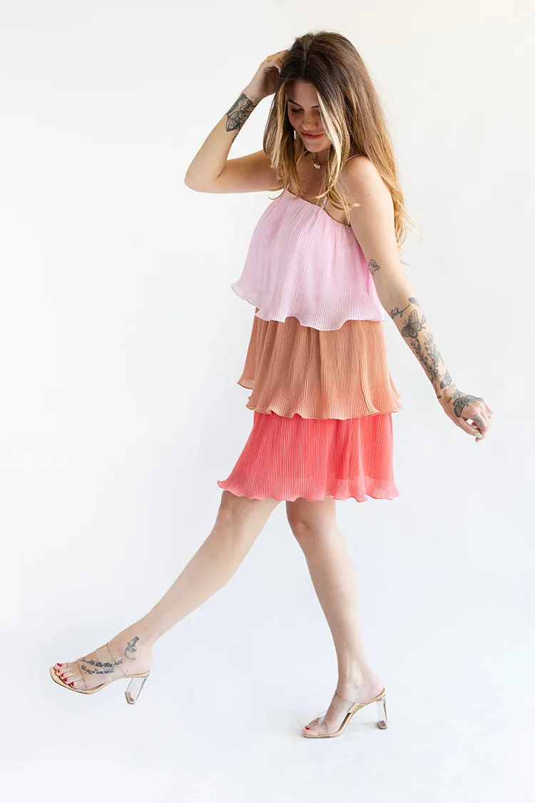 Multicolored Pink Tiered Dress