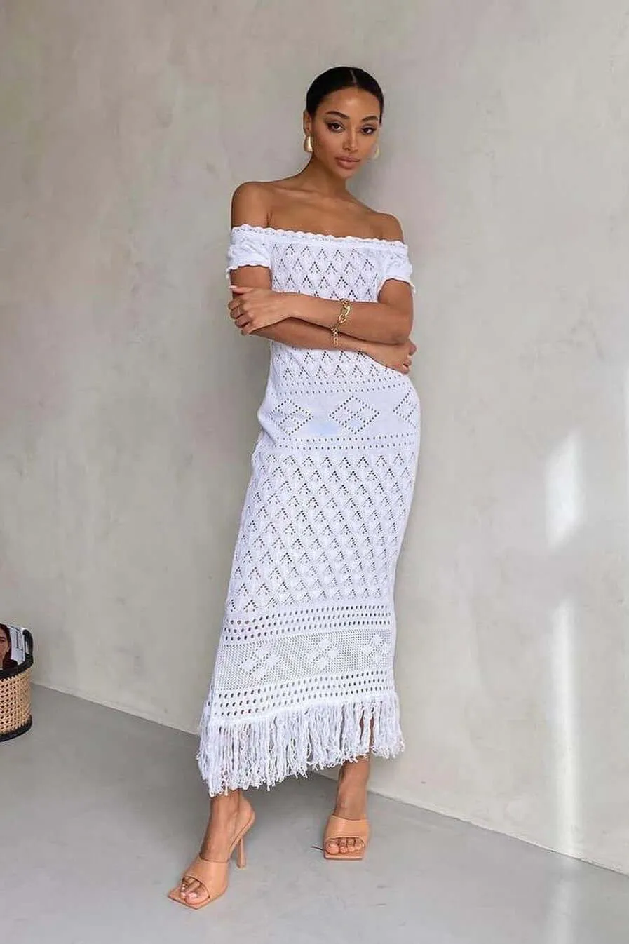 One-shoulder Hollow Tassel Bohemian Dress