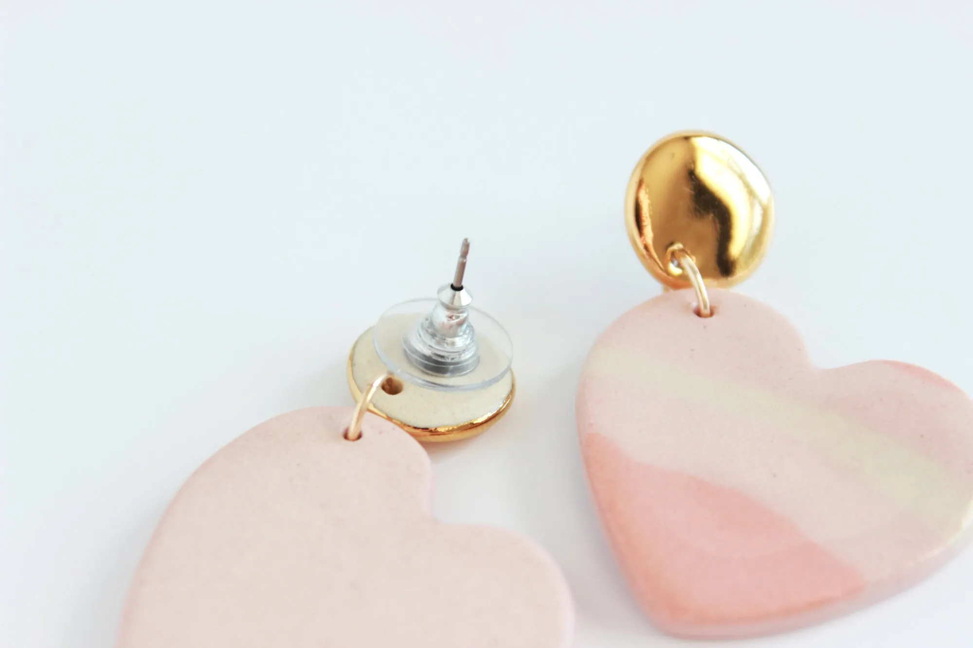 Pink Striped Sideways Heart Statement Earrings / Valentine Collection