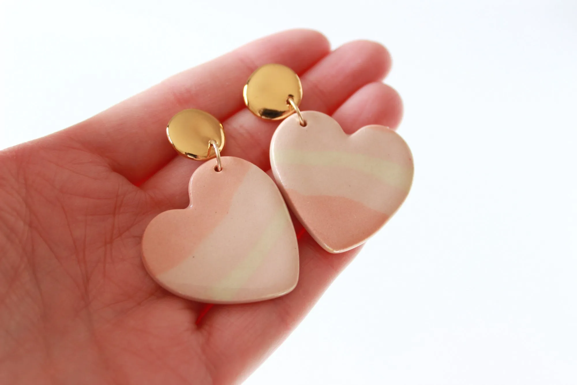 Pink Striped Sideways Heart Statement Earrings / Valentine Collection