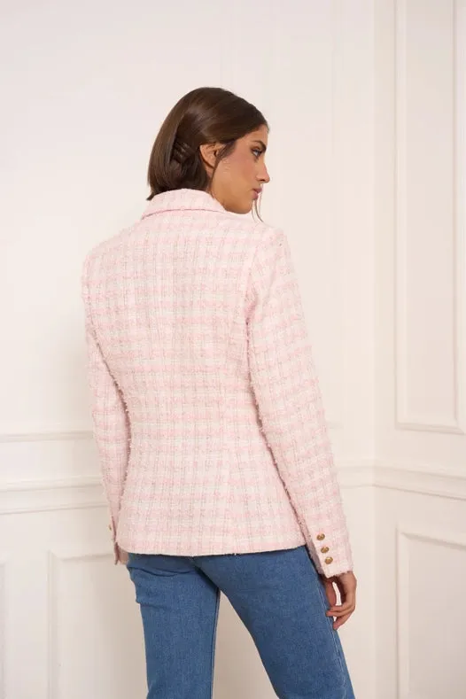 Plaid Tweed Blazer Jacket Pink