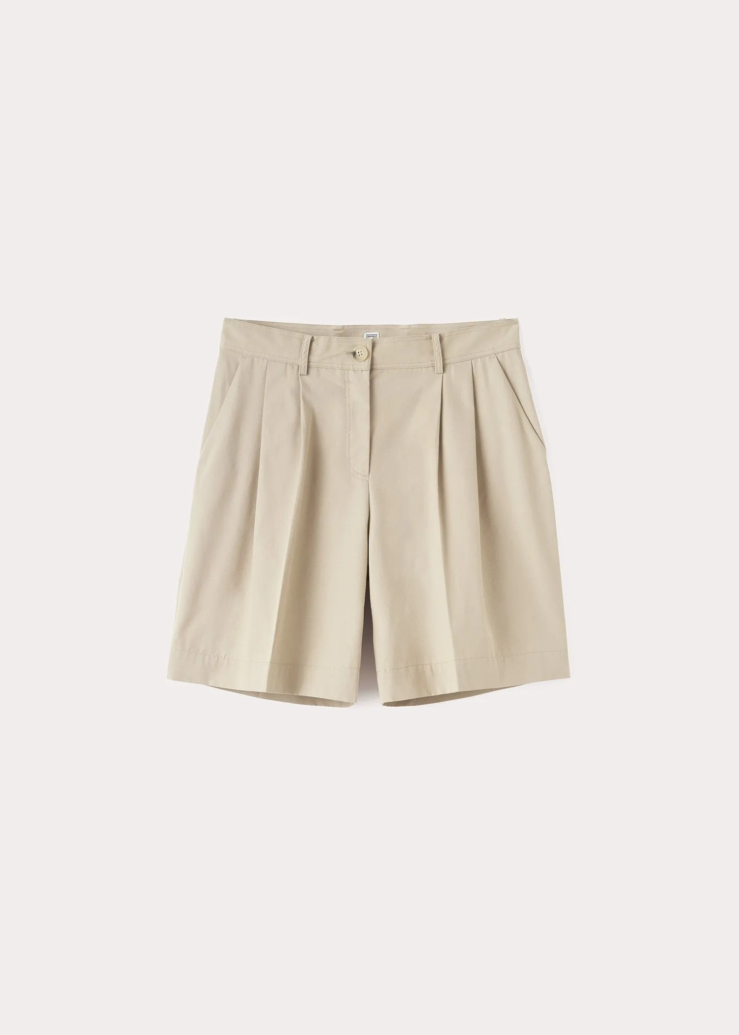 Pleated cotton-twill shorts overcast beige