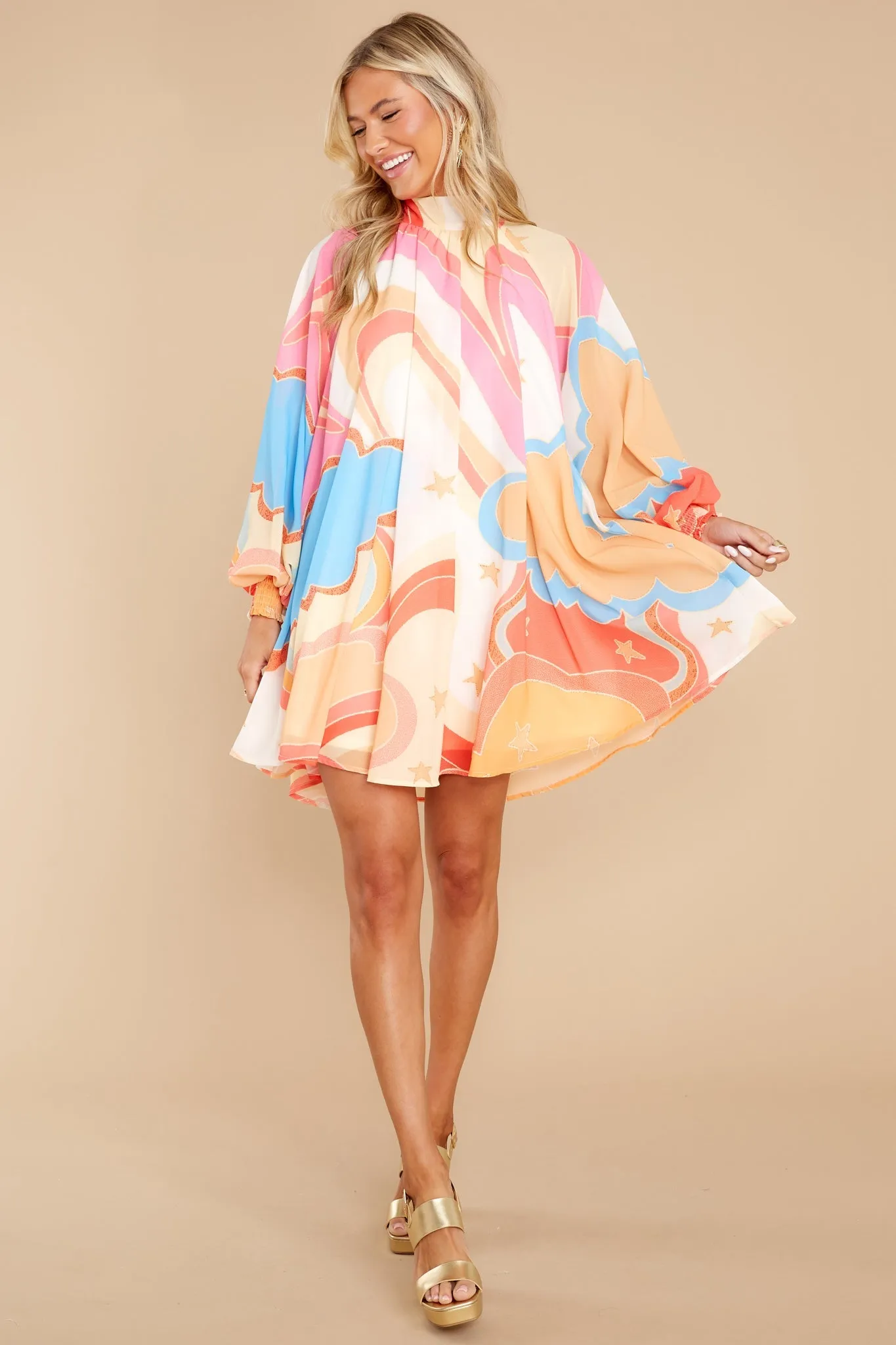 Purely Reminiscing Apricot Multi Print Dress