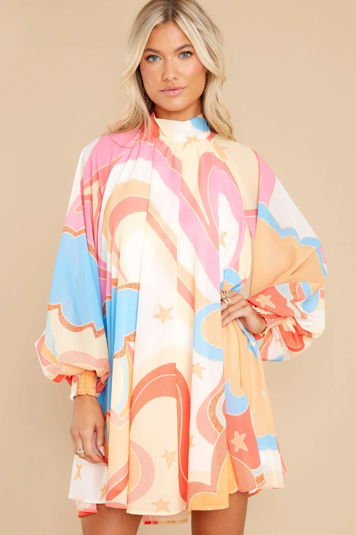 Purely Reminiscing Apricot Multi Print Dress