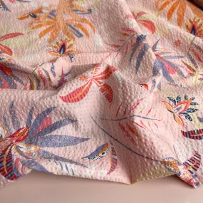 REMNANT 1.20 metres - Ex-Designer Deadstock Tropical Blush Cotton Seersucker Fabric