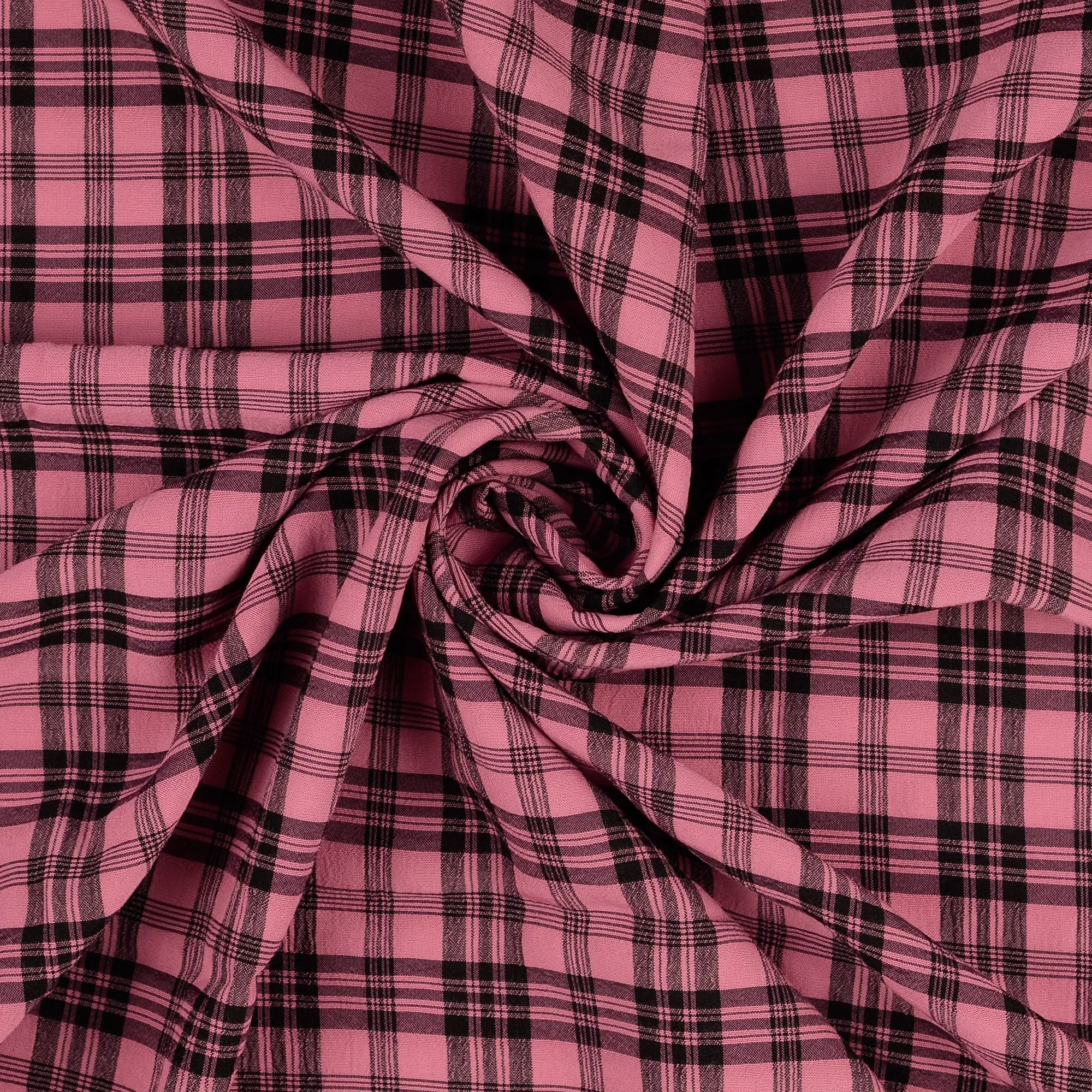 REMNANT 1.26 Metres - Checked Dusty Pink Crinkle Viscose Fabric