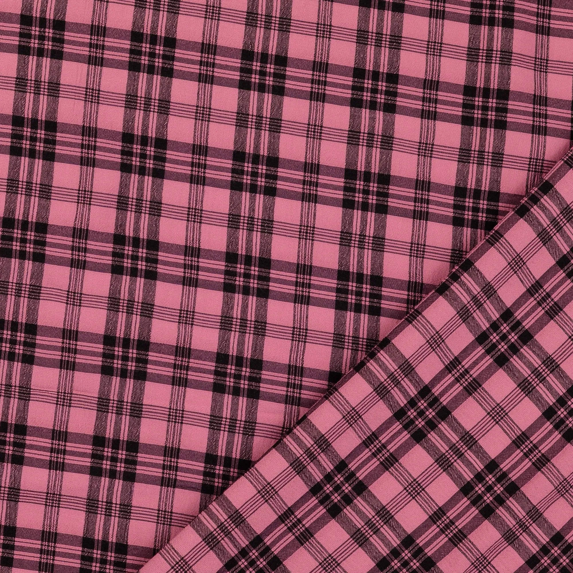 REMNANT 1.26 Metres - Checked Dusty Pink Crinkle Viscose Fabric