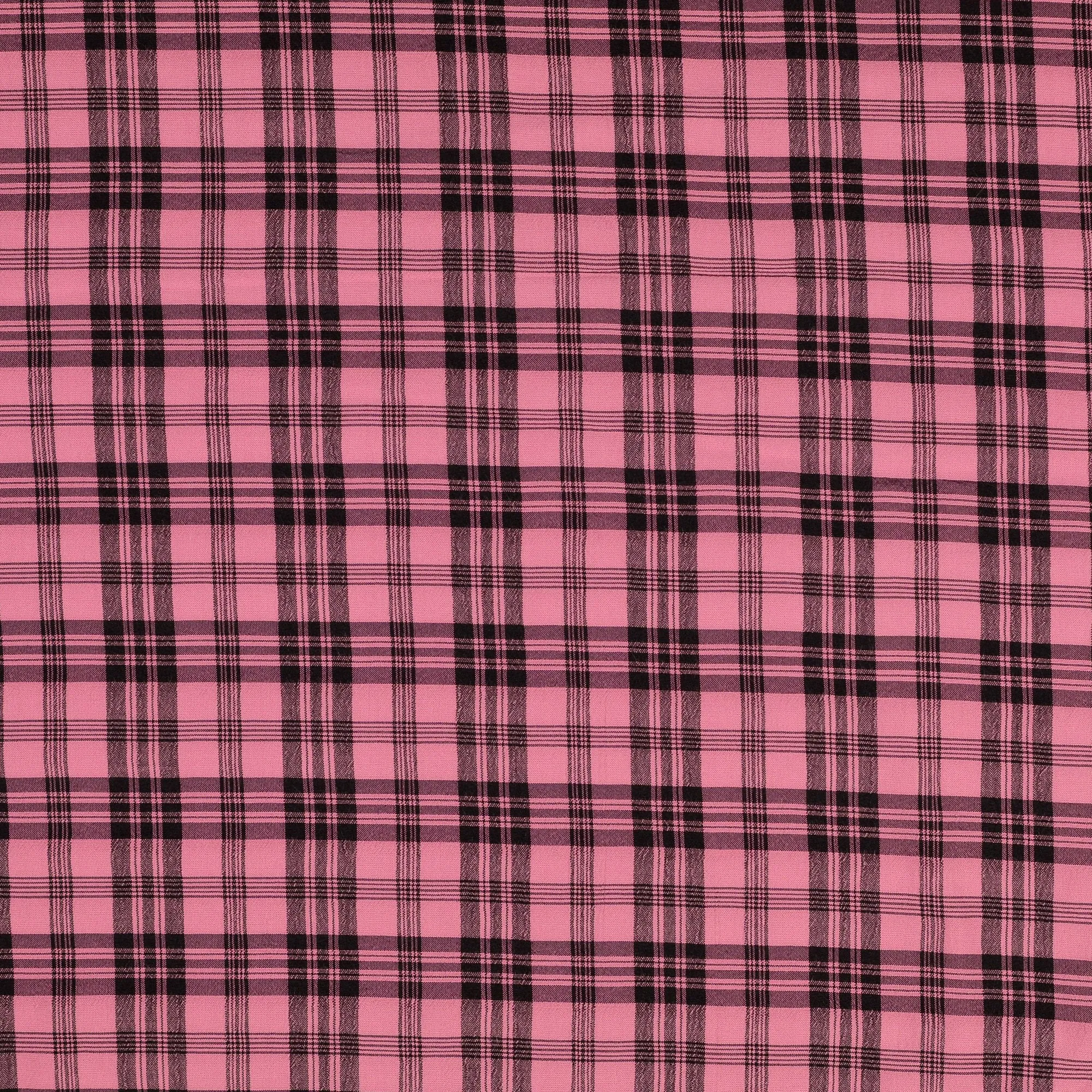 REMNANT 1.26 Metres - Checked Dusty Pink Crinkle Viscose Fabric