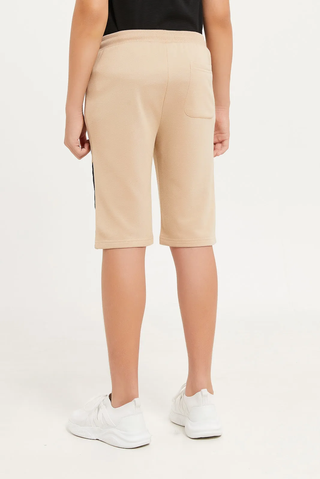 Senior Boys Beige Zip Thru Active Shorts