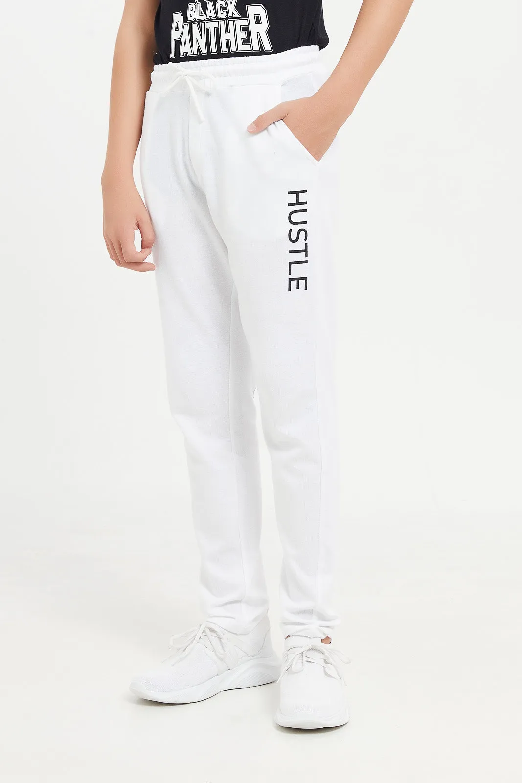 Senior Boys White Basic Active Pants