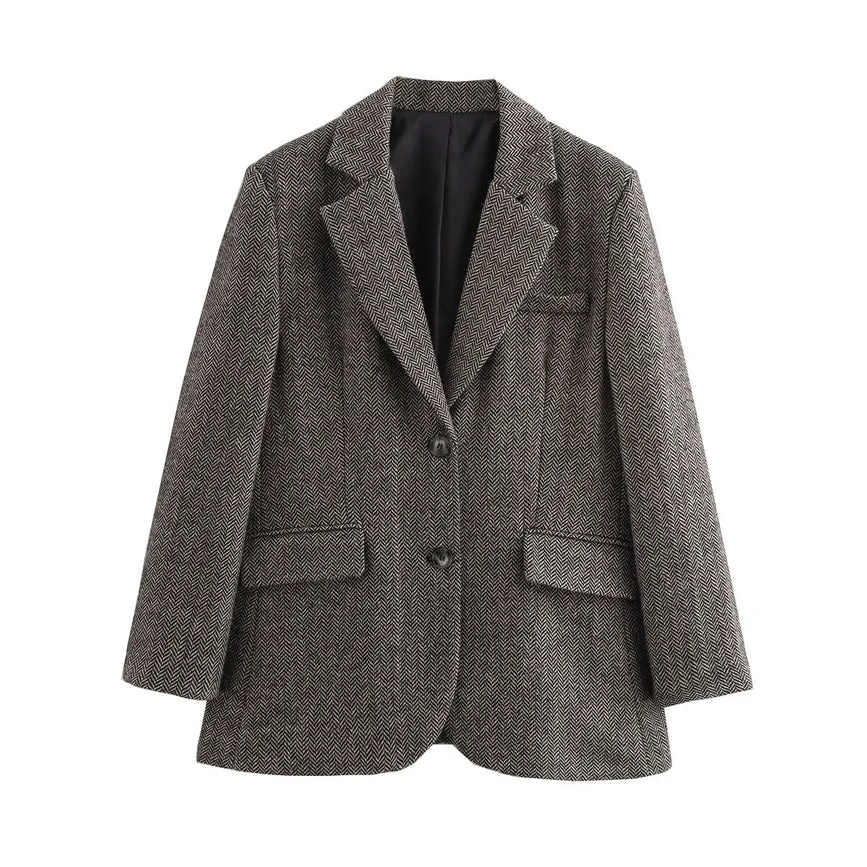 Solid Color Single Breasted Woolen Suit Jacket