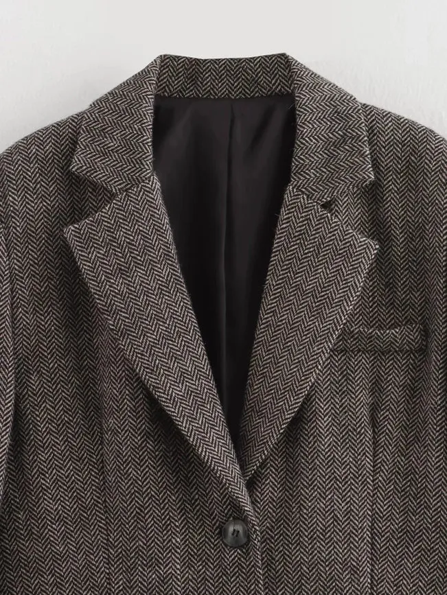 Solid Color Single Breasted Woolen Suit Jacket