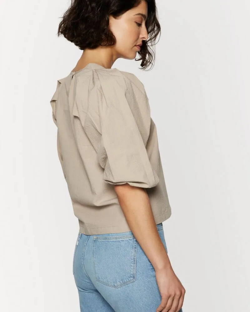 Structured Cotton Puff Sleeves Top Sand