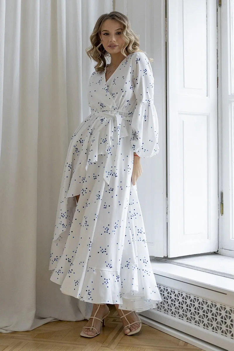 White Polka Dot Flowy Maxi Dress