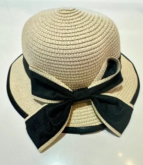 Woven Straw Hat Blk Bow