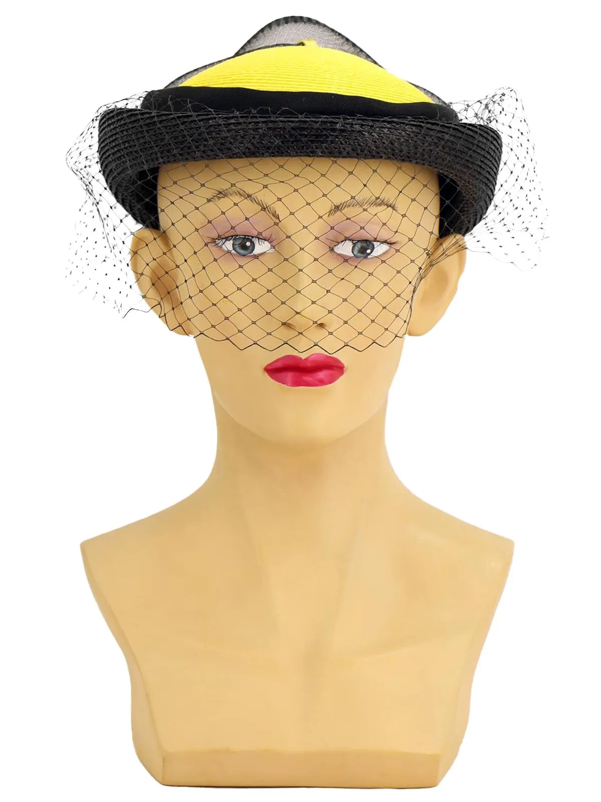 Yellow & Black Straw Vintage Pillbox Hat