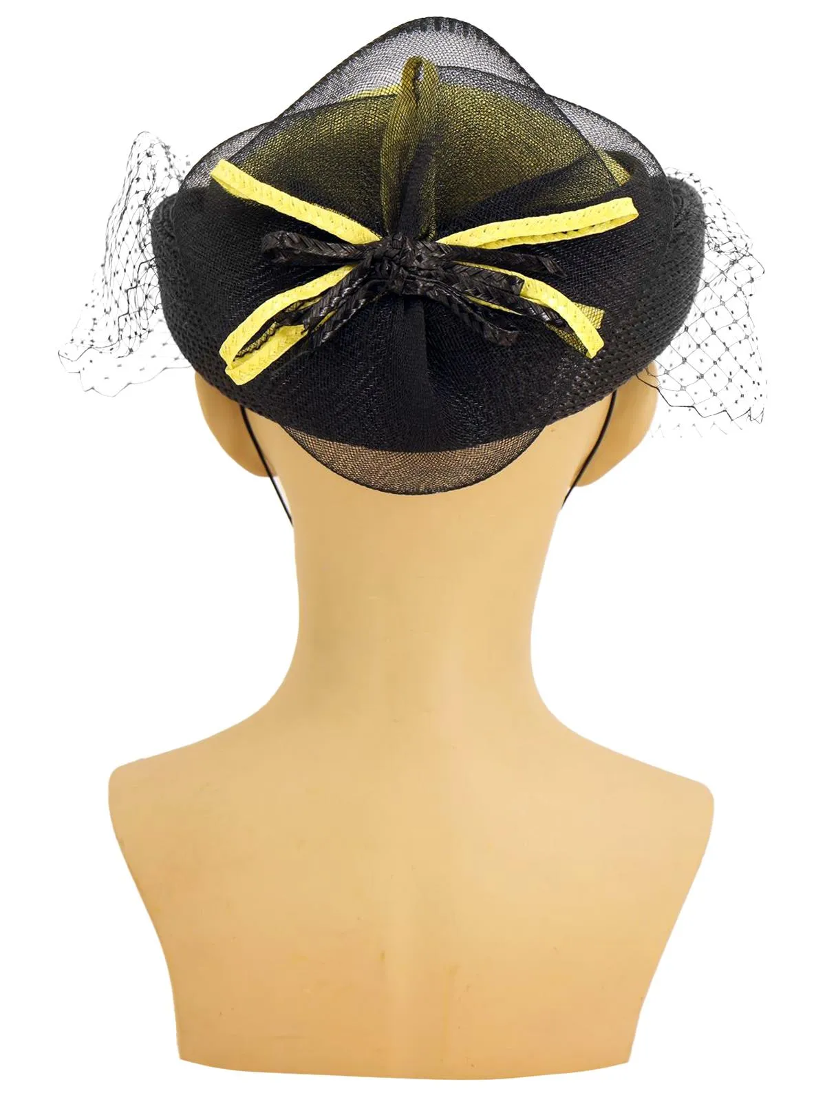 Yellow & Black Straw Vintage Pillbox Hat