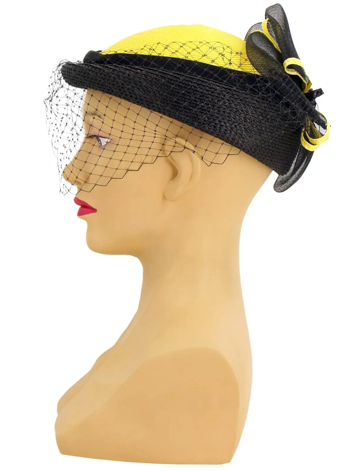 Yellow & Black Straw Vintage Pillbox Hat